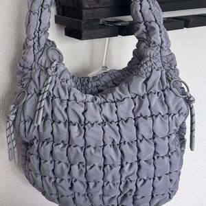 Urban Expressions Puffy Shoulder Bag Gray Ruched Nylon Trendy Puffer Handbag
